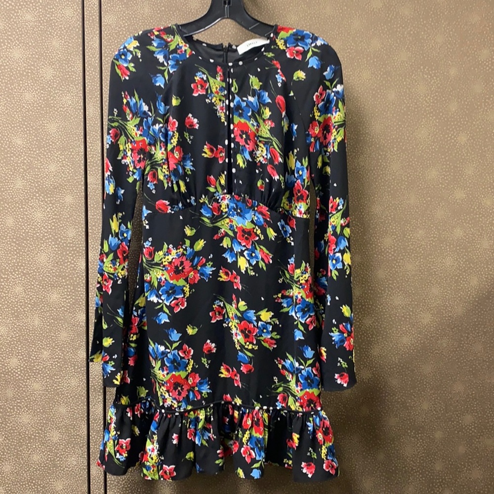 🔥🔥🔥Likely Black Multicolor Floral Bell Sleeve Dress